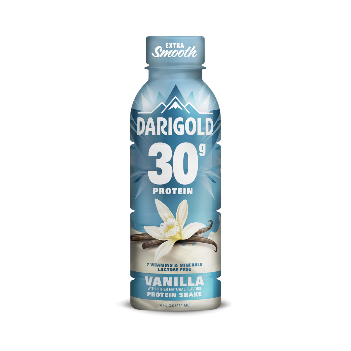 Darigold Vanilla Protein Shake pour highlights smooth lactose-free nutrition for anytime fueling.