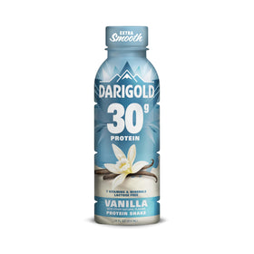 Darigold Vanilla Protein Shake pour highlights smooth lactose-free nutrition for anytime fueling.