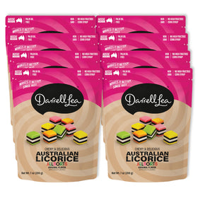 Darrell Lea Allsorts soft licorice pack, colorful layers, ideal for on-the-go snacking.