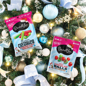 Darrell Lea licorice flavor variety showcases strawberry and apple options for tastings.