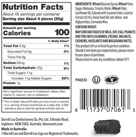 Darrell Lea licorice tub, non-GMO and palm oil free, plant-based treat.