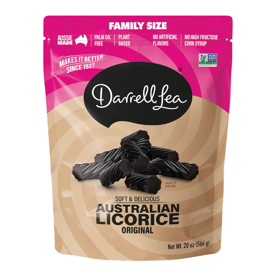 Darrell Lea Original Black licorice pack, ideal for sharing and lunchboxes.