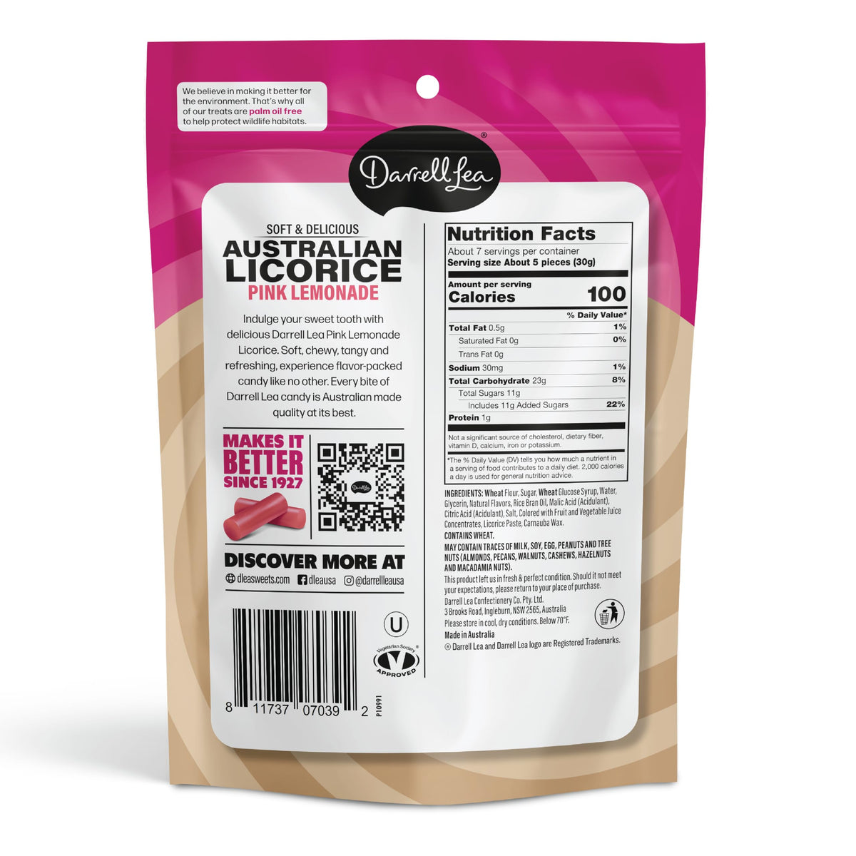Darrell Lea Pink Lemonade Licorice Pack — convenient 8-pack for sharing