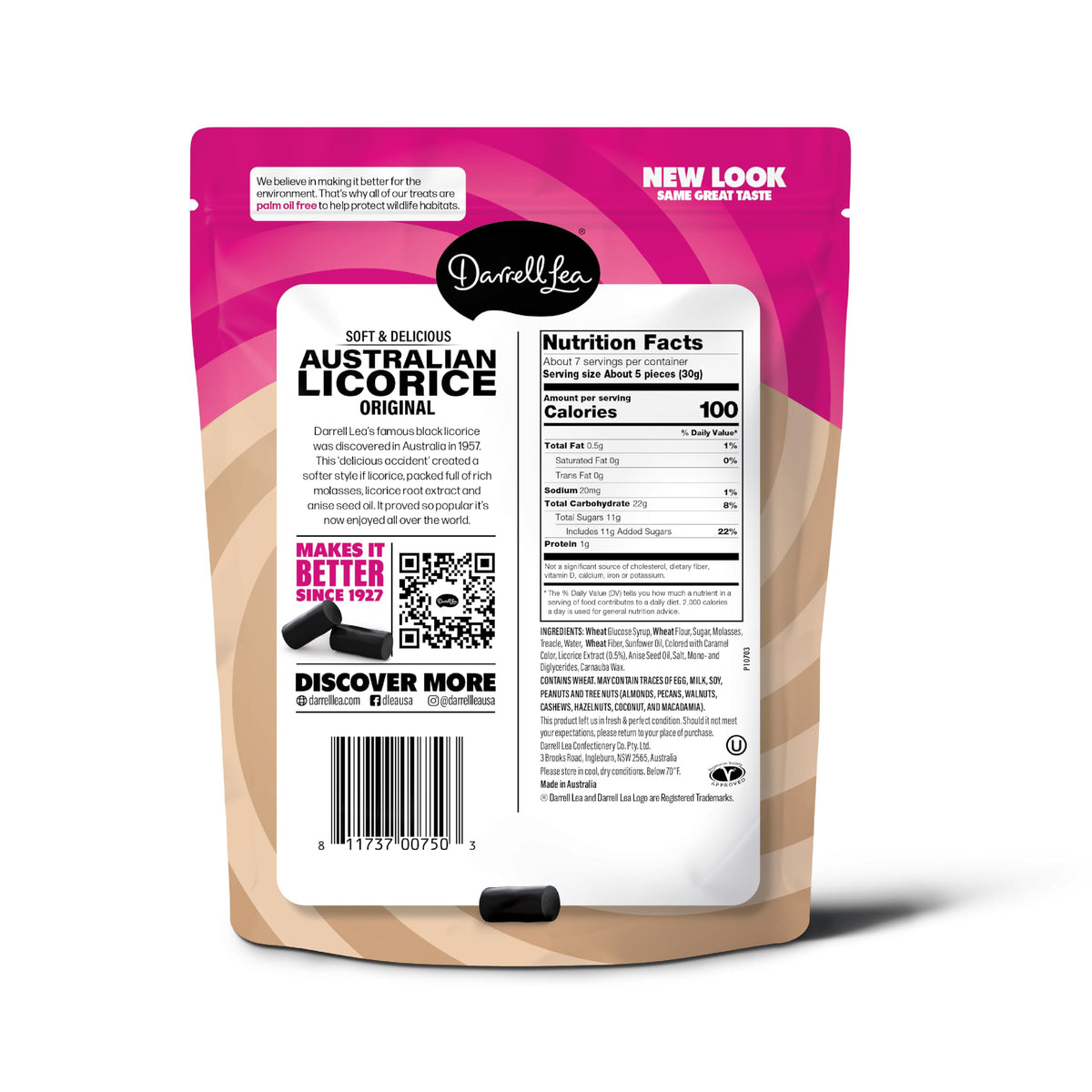 Close-up of Darrell Lea licorice texture, showing soft chewiness for on-the-go snacking.