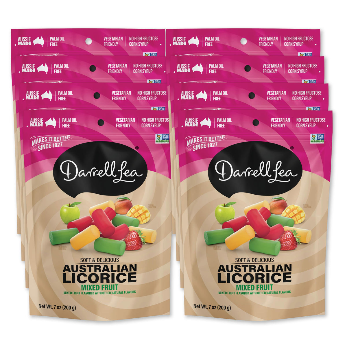 Darrell Lea soft Australian licorice mixed fruit pack, ideal for sharing and snacks.