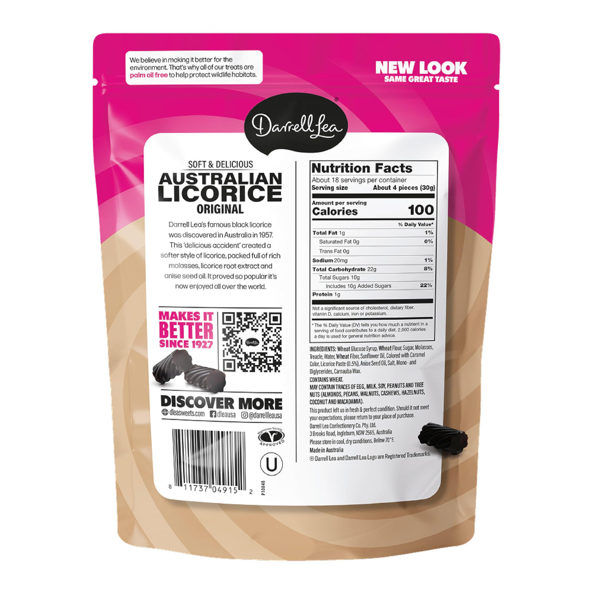 Darrell Lea Soft Australian licorice close-up shows the chewy texture for snacks.