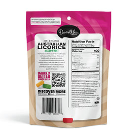 Darrell Lea soft chewy licorice close-up emphasizing plant-based goodness and flavor.