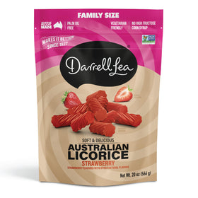 Darrell Lea strawberry licorice in soft, chewy 20oz family pack