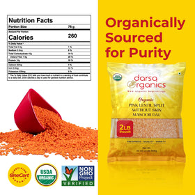 Darsa Organics masoor dal raw pink lentils ideal for wholesome soups.