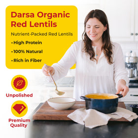 Darsa Organics masoor dal stew bowl with lentils and spices.