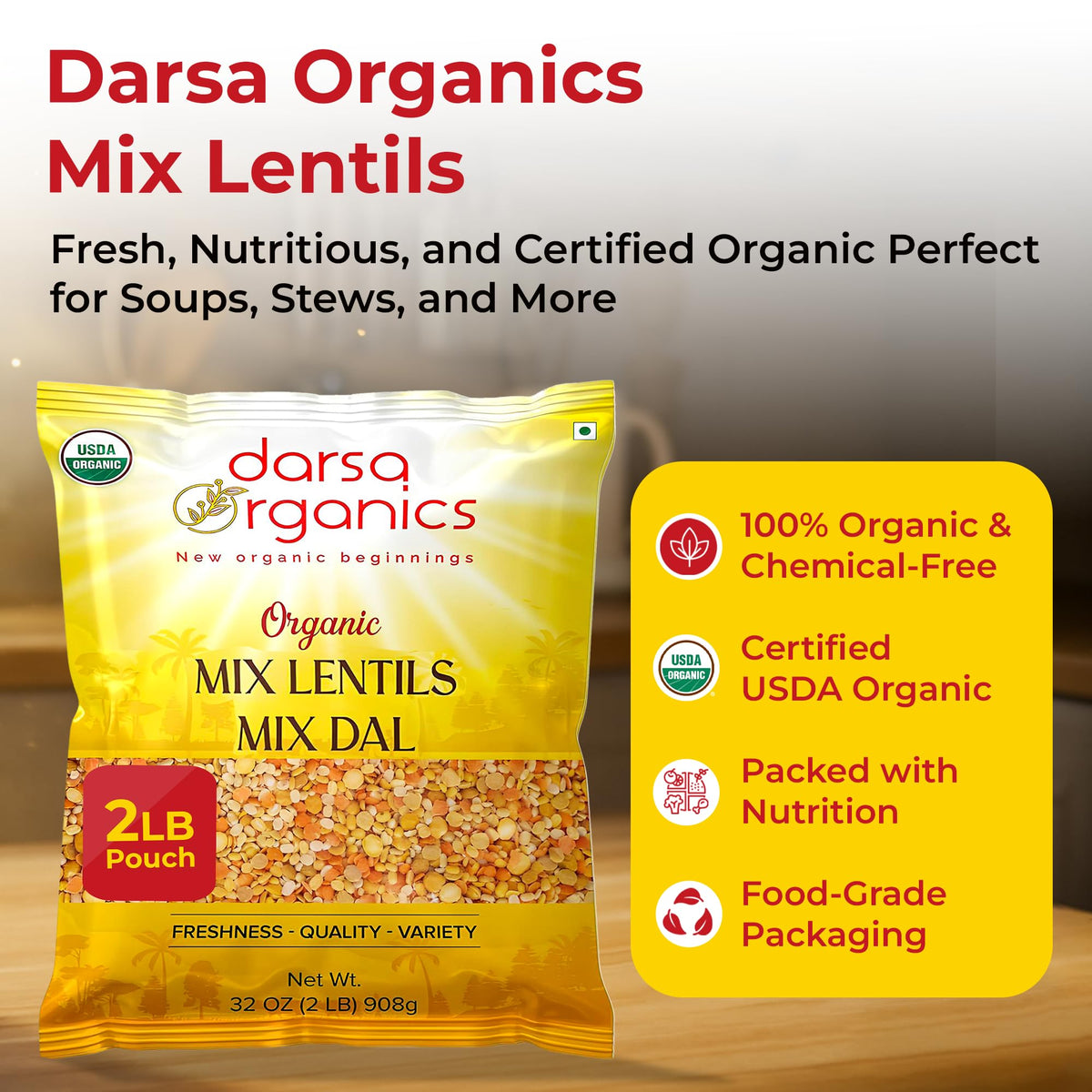Darsa Organics Panchratna Dal raw lentils highlight wholesome protein for vegetarian meals.