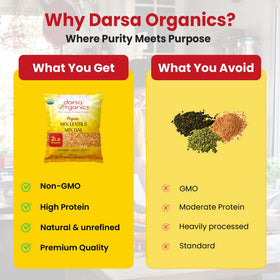 Darsa Organics pantry storage lentils emphasize freshness in recyclable packaging.