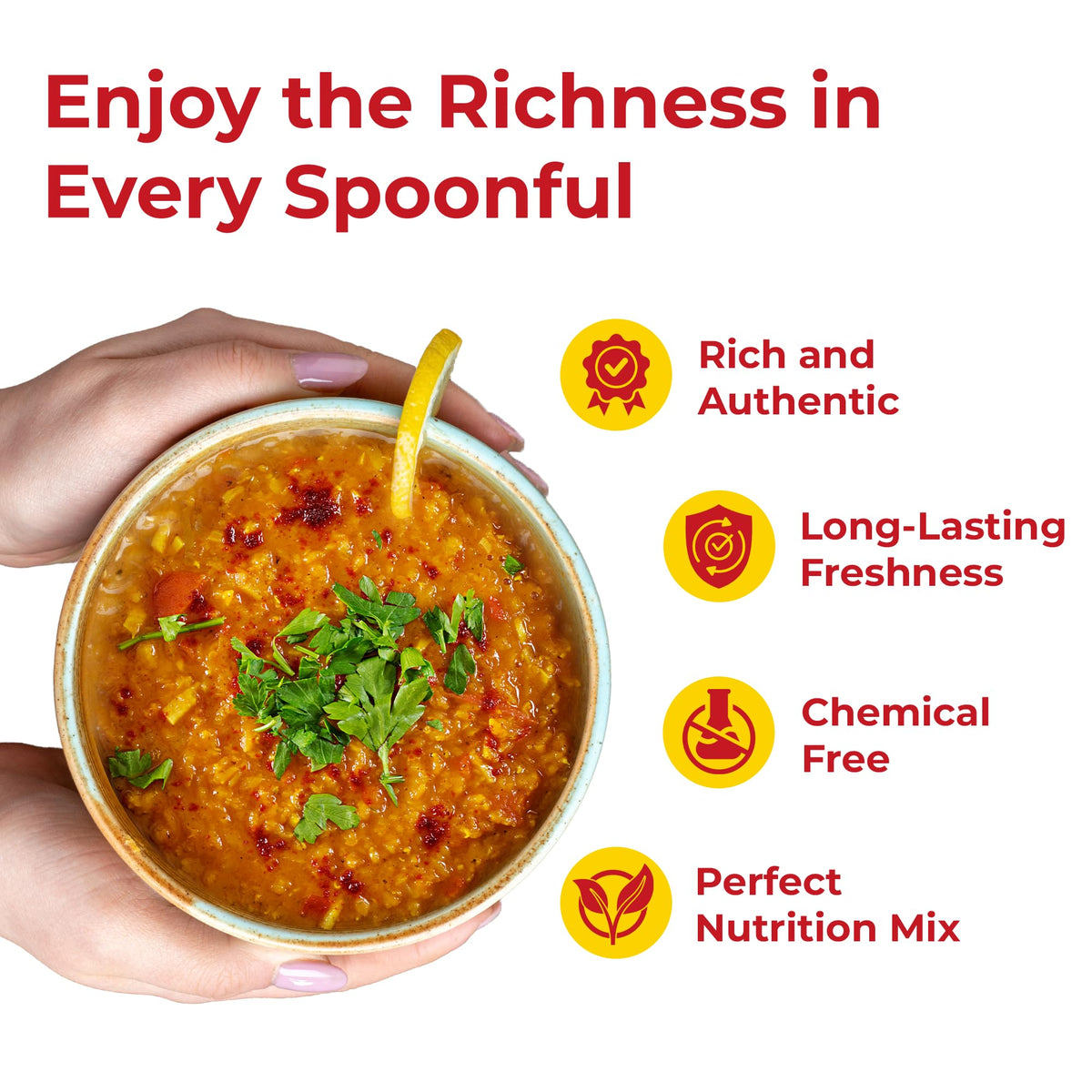 Darsa Organics red lentils with vegetables salad plate, protein-rich.