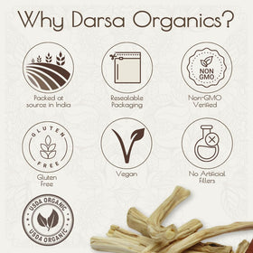 Darsa Organics Shatavari resealable pouch keeps root fresh.