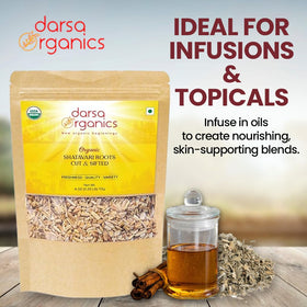 Darsa Organics Shatavari tincture-ready pieces suitable for alcohol or glycerin extracts.