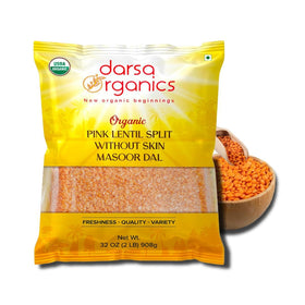 Darsa Organics split red lentils pantry pack for quick plant-based meals.