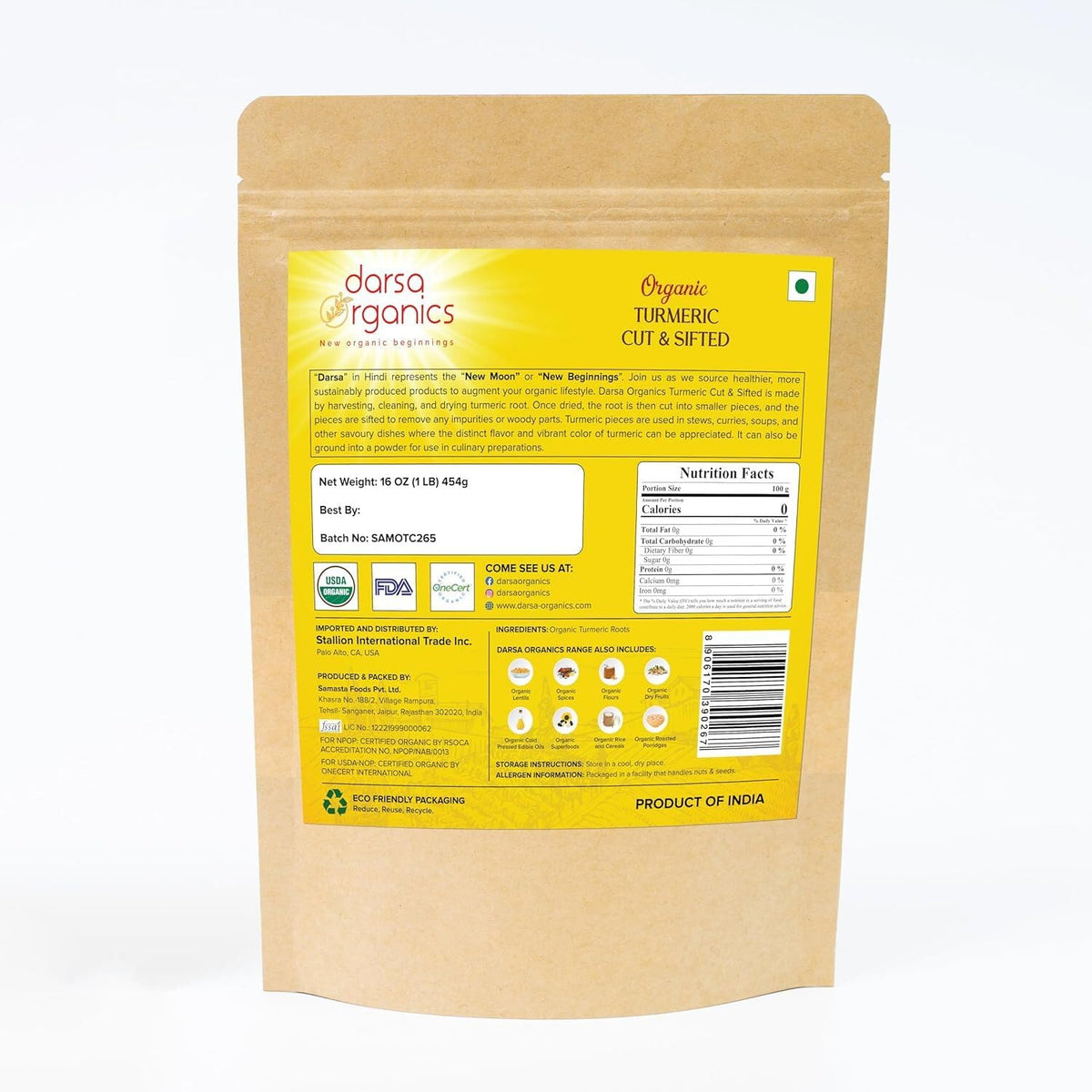 Darsa Organics turmeric root golden color splash highlighting natural richness for daily meals