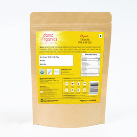 Darsa Organics turmeric root raw cut closeup showcasing vibrant golden color for recipes