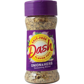 Dash Salt-Free Onion & Herb shaker adds instant flavor to poultry and pork.