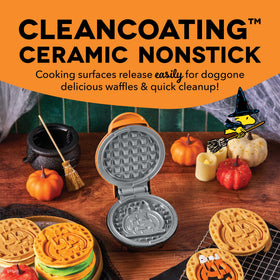 DASH Snoopy Jack-o-Lantern design, plug-in setup for quick, easy waffles.