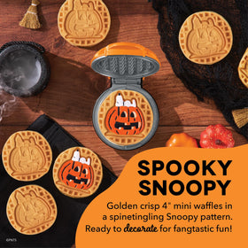 DASH Snoopy waffles with pumpkin print ready for festive, kid-friendly treats.