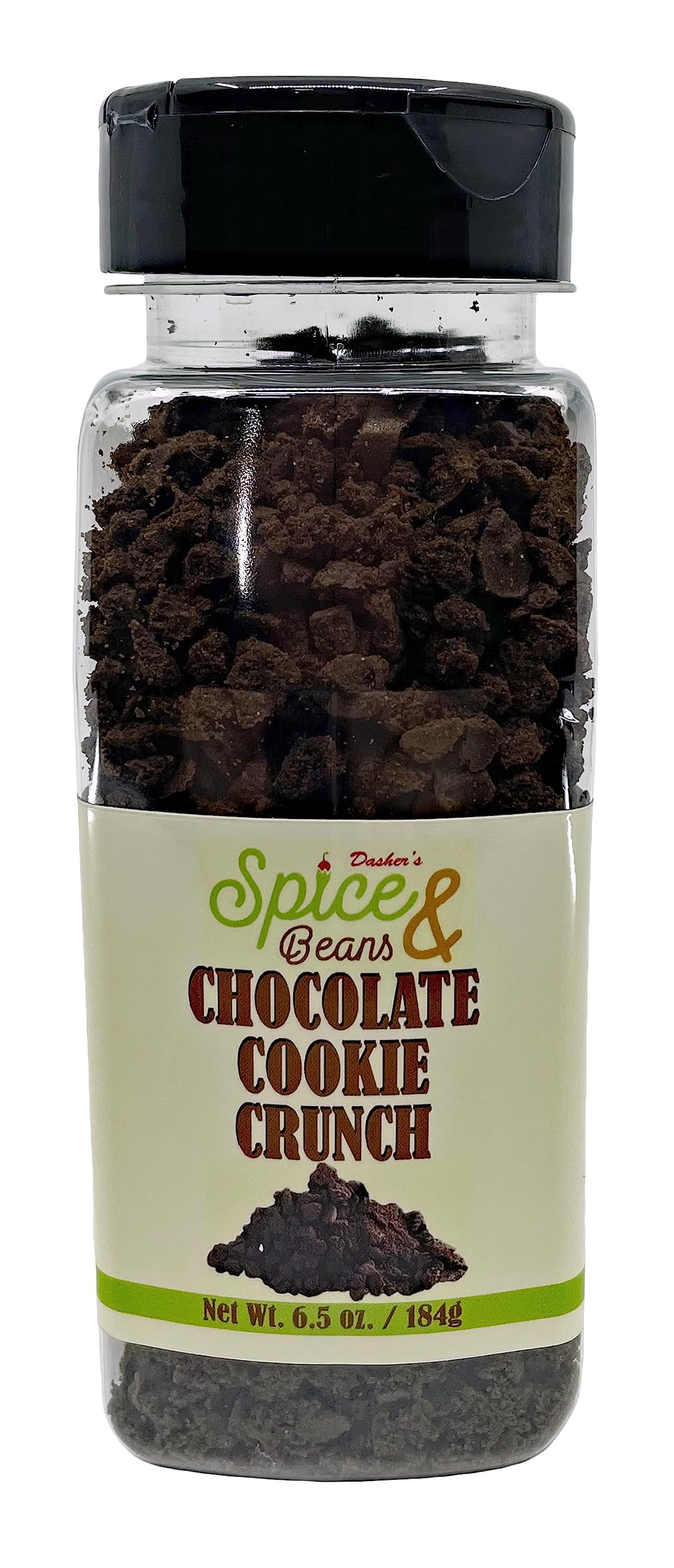 Dasher's Spice & Beans Chocolate Cookie Crunch closeup with rich cookie pieces for toppings.