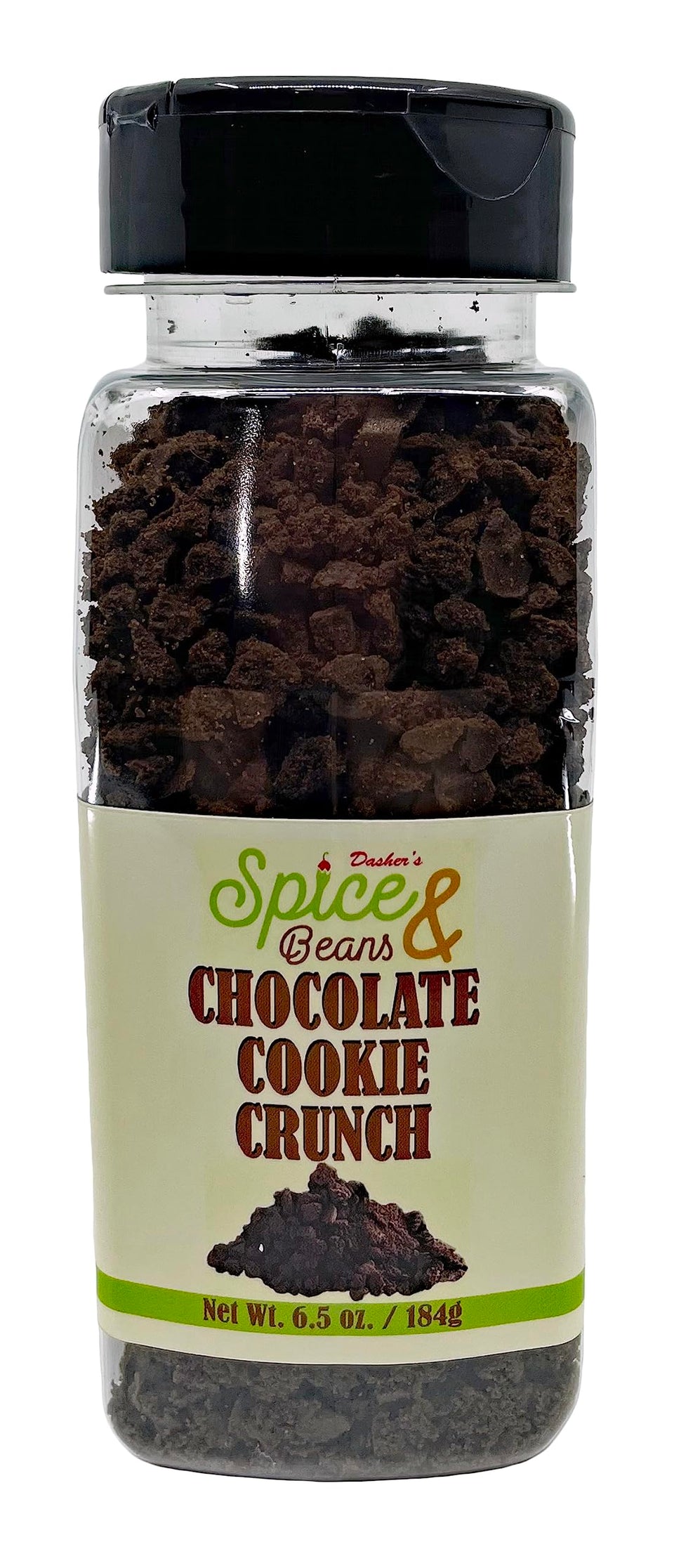 Dasher's Spice & Beans Chocolate Cookie Crunch closeup with rich cookie pieces for toppings.