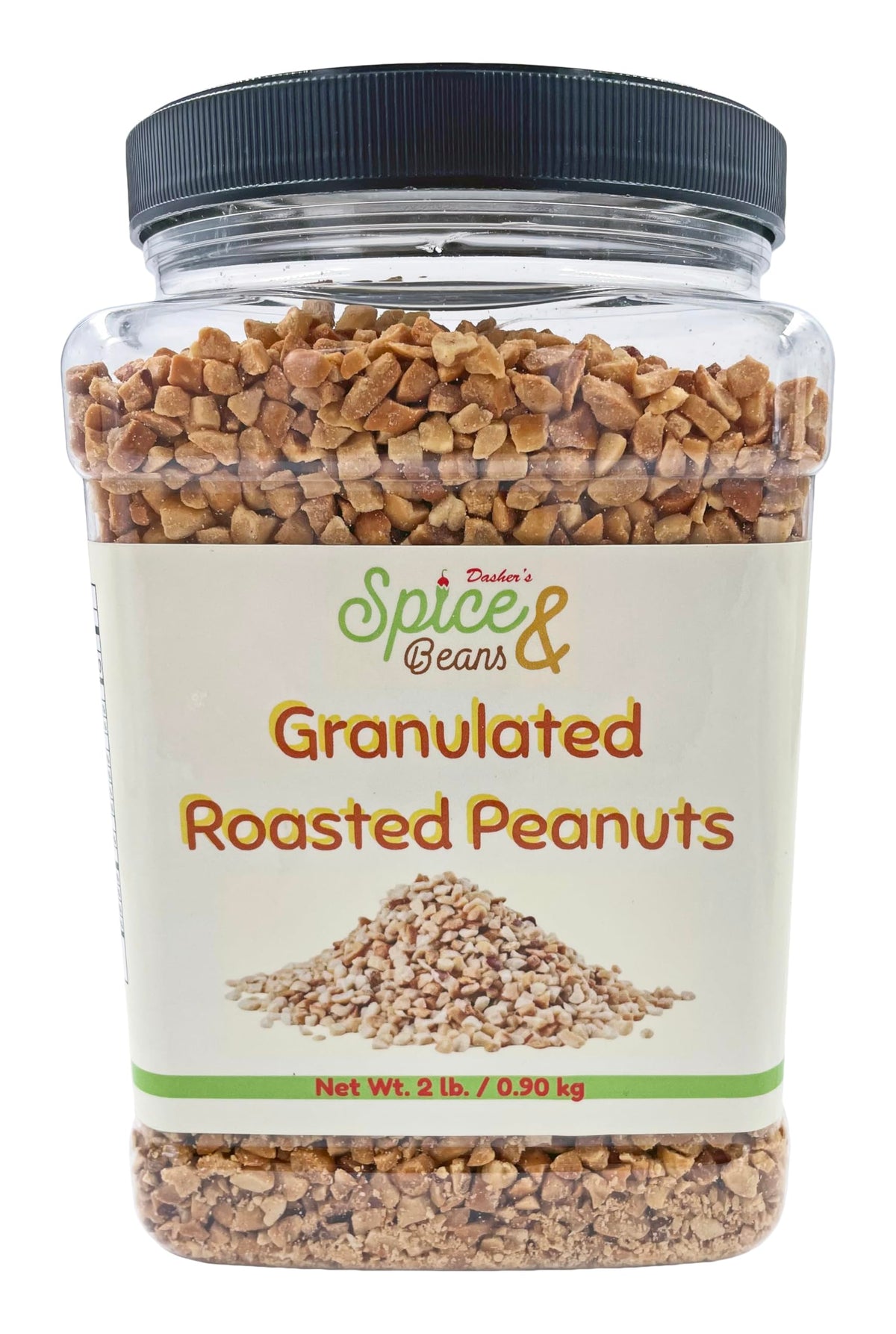 Dasher's Spice & Beans granulated roasted peanuts container ideal for quick baking prep