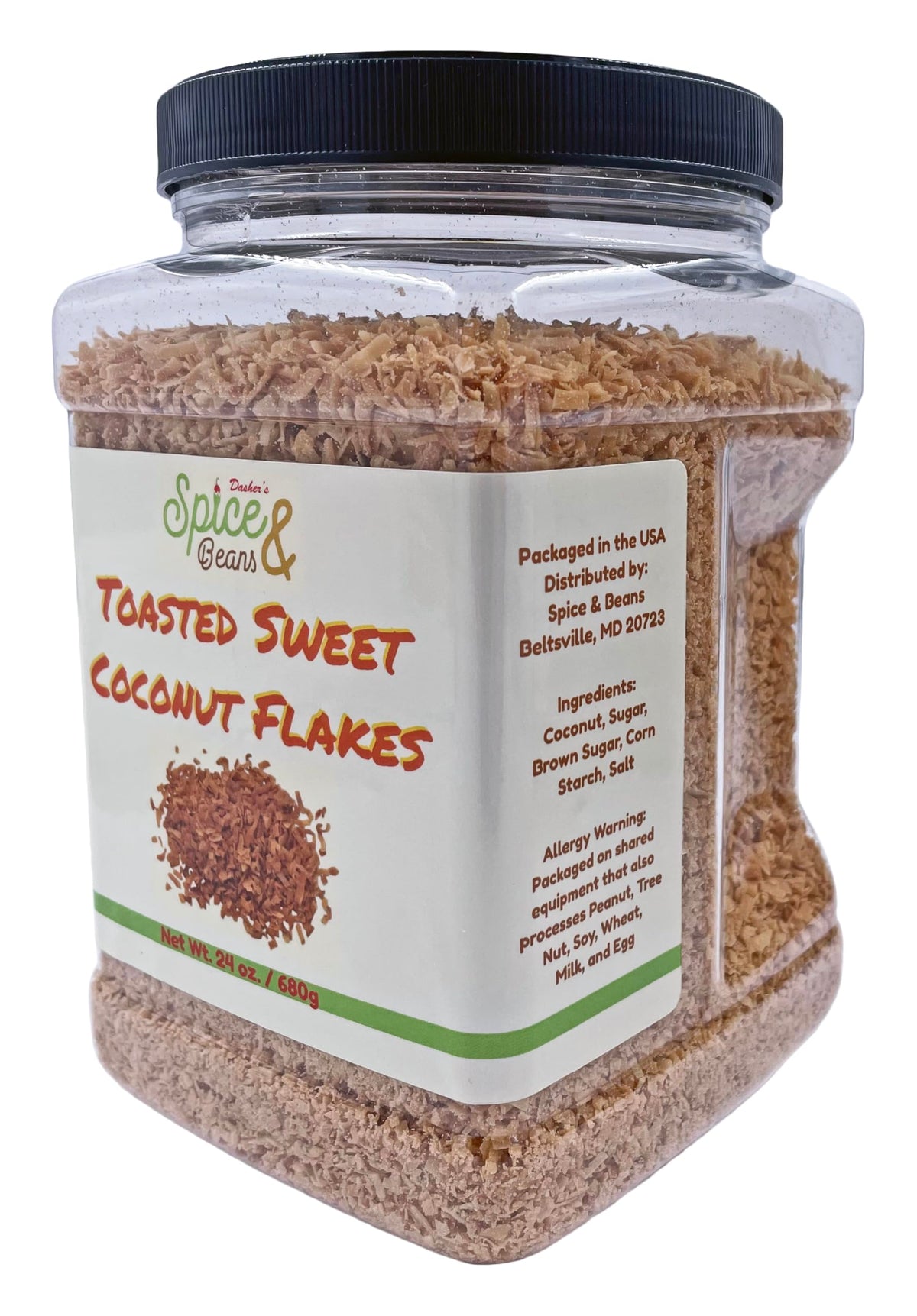 Dasher's Spice & Beans ice cream topping coconut flakes adds delightful crunch.