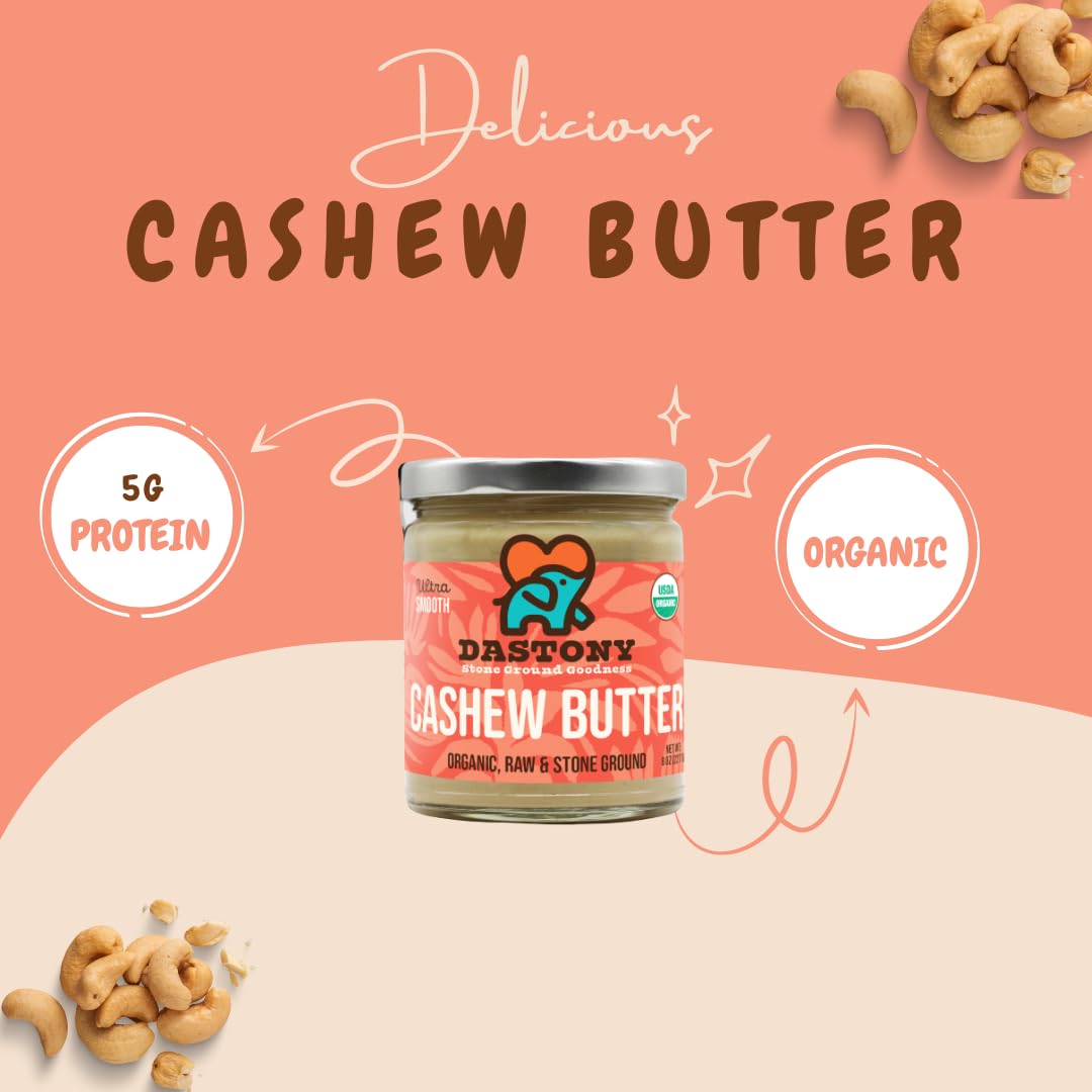 Dastony Cashew Butter on spoon for quick, convenient snacking.