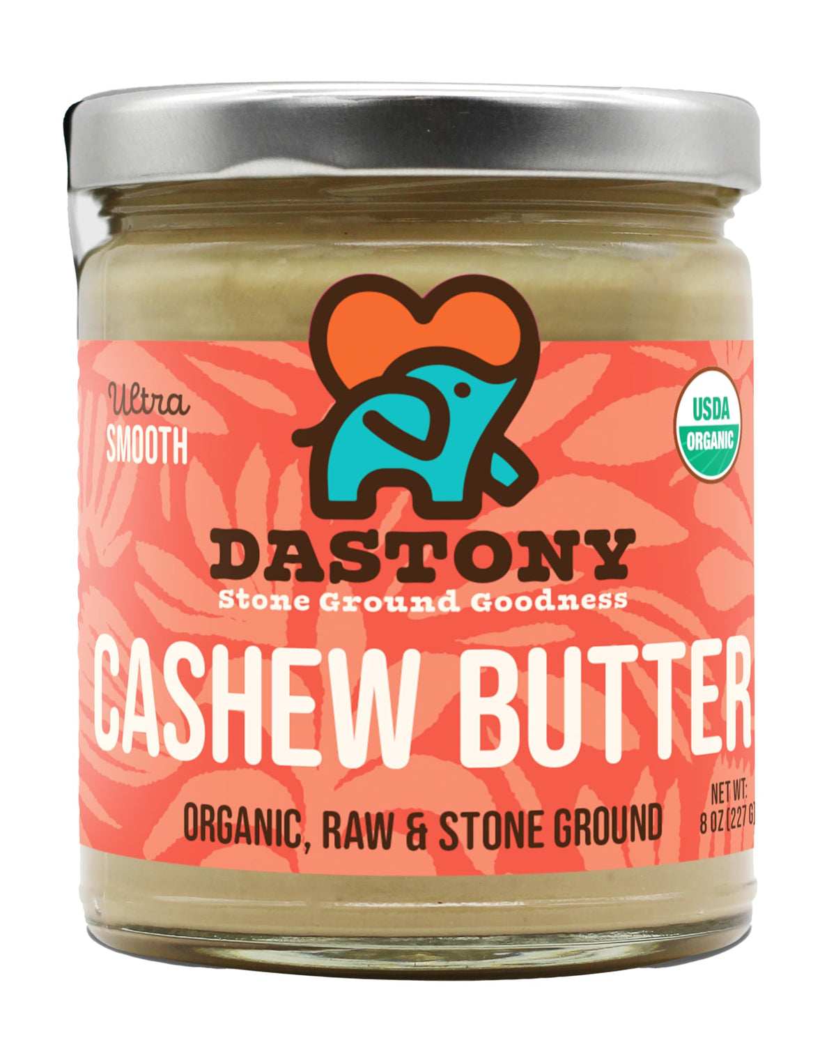 Dastony Organic Raw Cashew Butter jar shows simple, single-ingredient goodness.