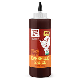Date Lady BBQ Sauce bottle label highlights organic, gluten-free ingredients for everyday grilling.