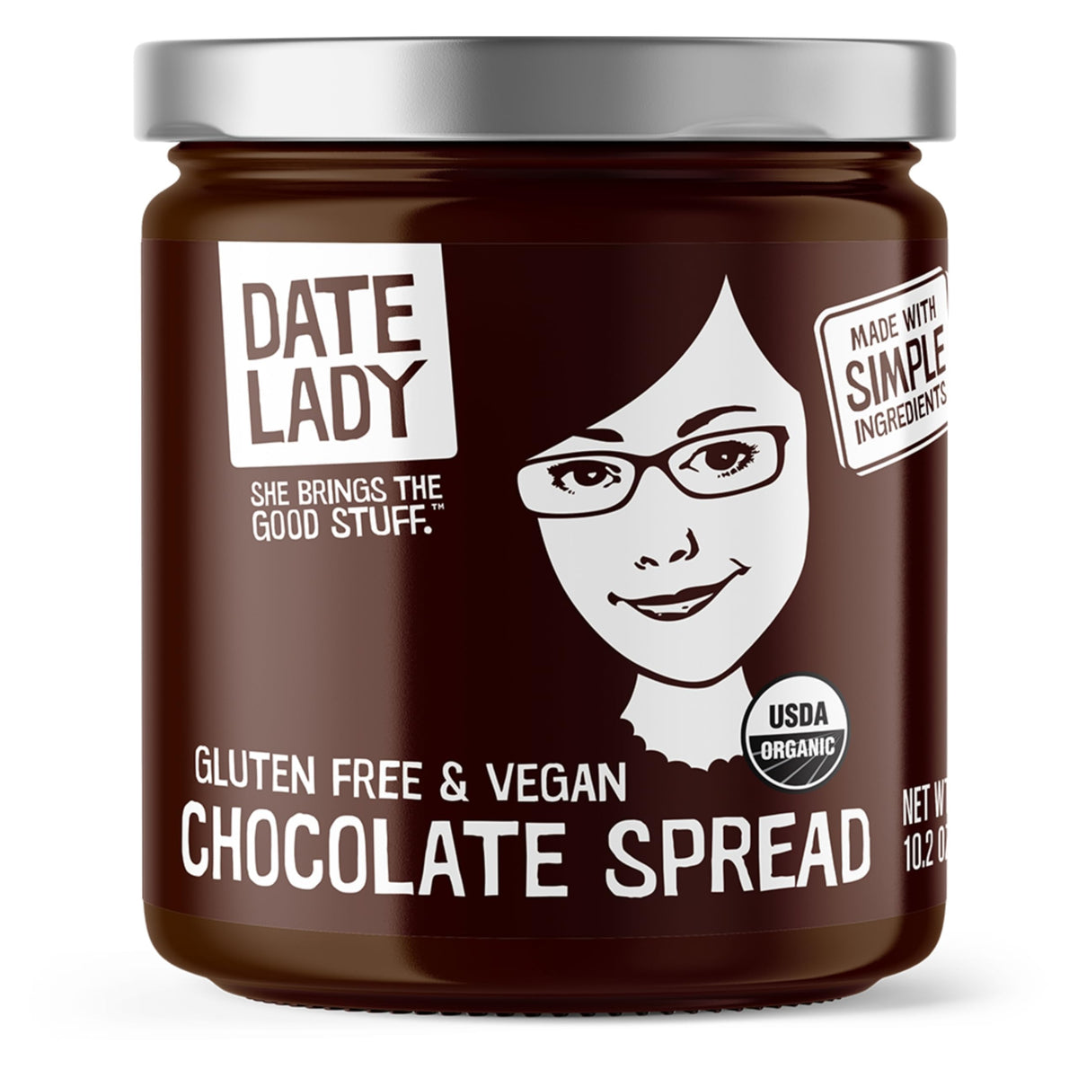 Date Lady Chocolate Date Spread jar, vegan and organic, ideal for dipping fruit