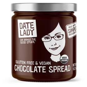 Date Lady Chocolate Date Spread jar, vegan and organic, ideal for dipping fruit