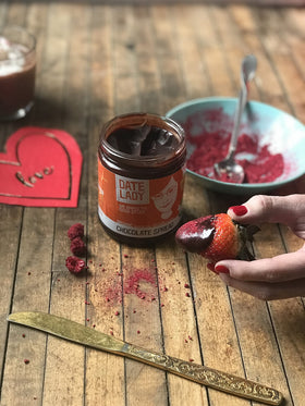Date Lady Chocolate Date Spread on toast with berries, dairy-free indulgence