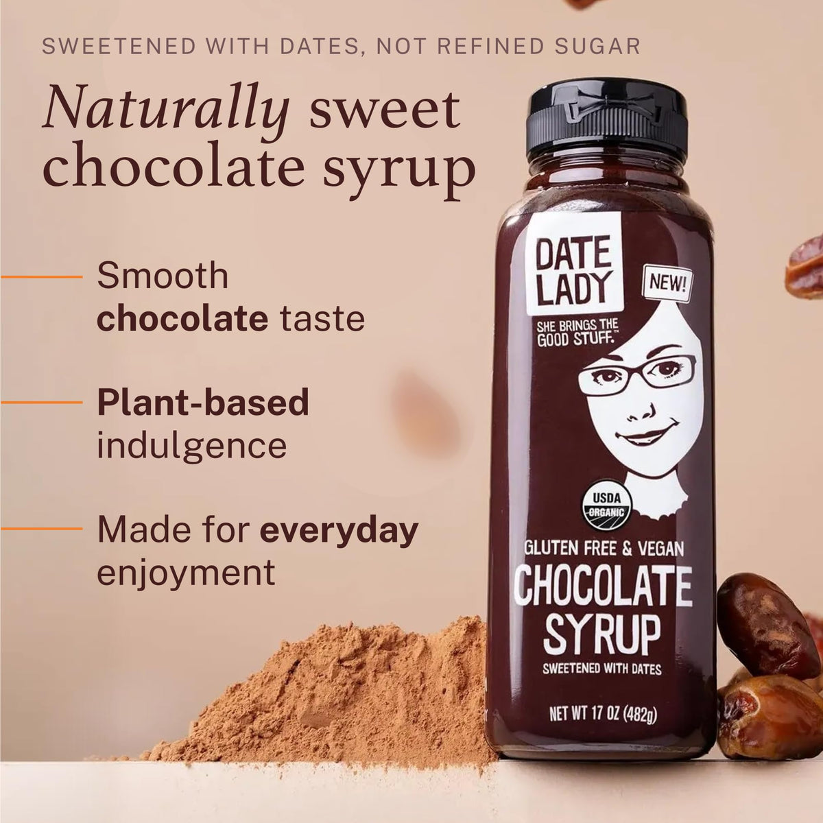 Date Lady Chocolate Syrup drizzled over warm pancakes for a rich finish