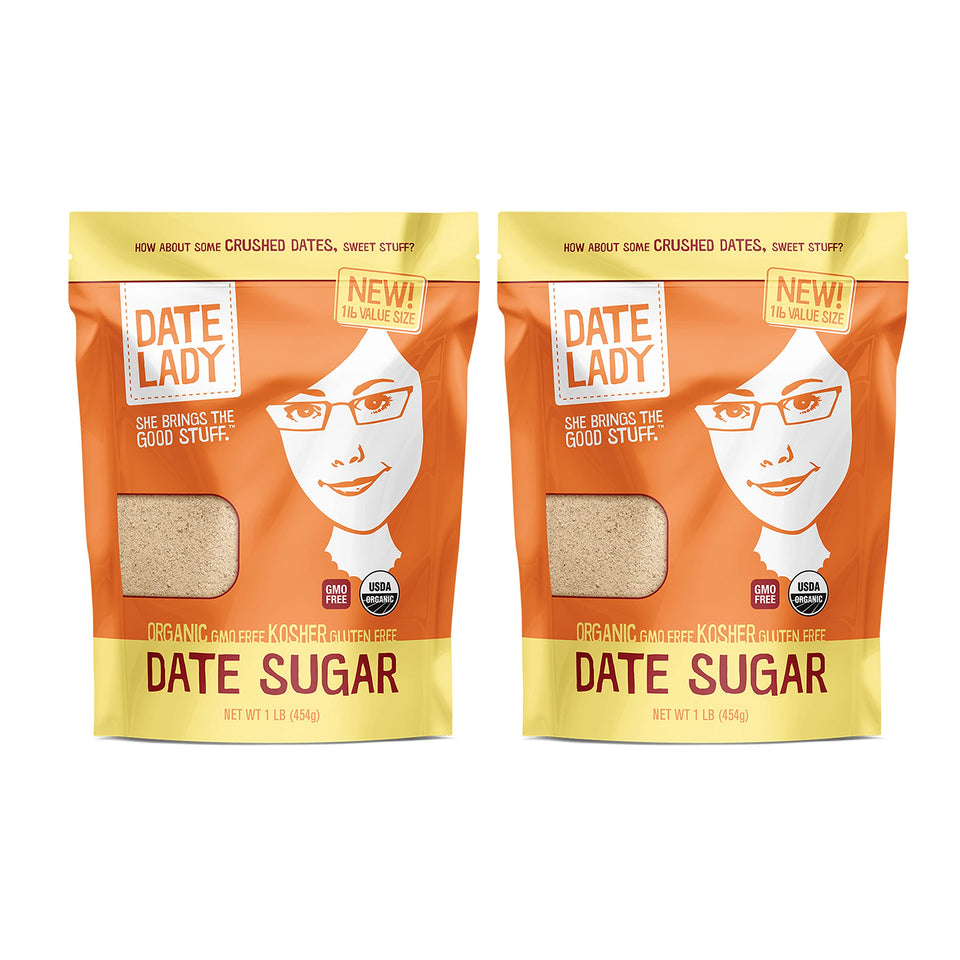 Date Lady Date Sugar bottle in 1lb packaging, ideal for baking and everyday sweetness.