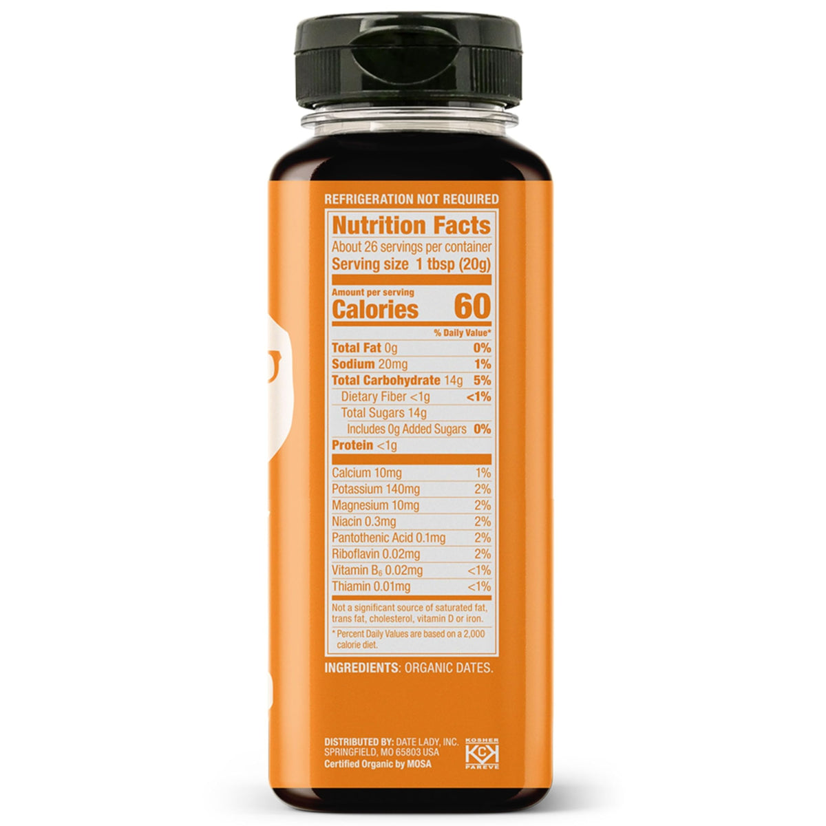 Date Lady Organic Date Syrup cap close-up for precise, mess-free pouring