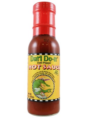 Dat'l Do It Pepper Sauce bottle for seafood and grilling, boosts flavor with Datil pepper.