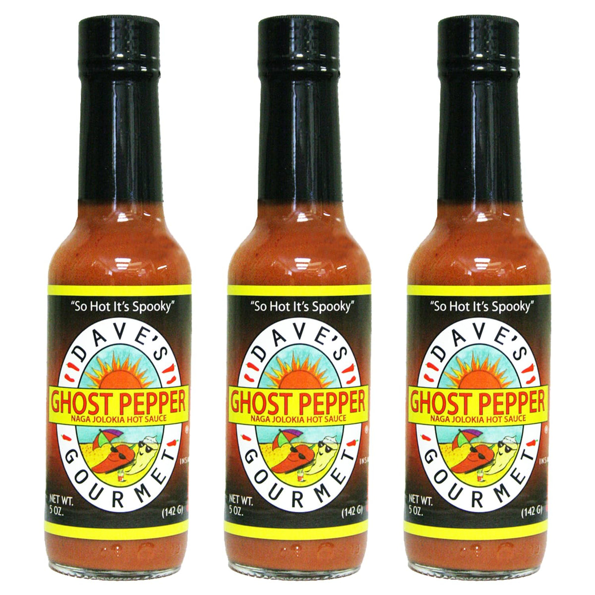 Dave's Gourmet Ghost Pepper bottle pour shows creeping heat for wings