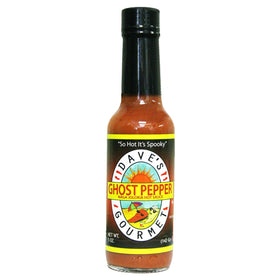 Dave's Gourmet Ghost Pepper hot sauce bottle with bold heat