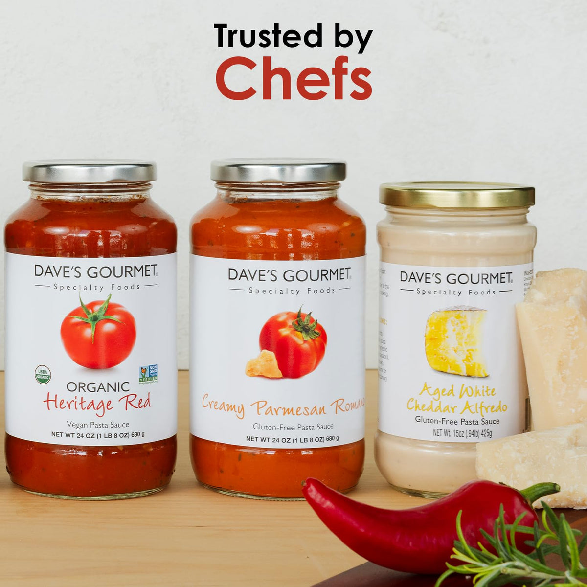 Dave's Gourmet gluten-free label indicating dietary suitability