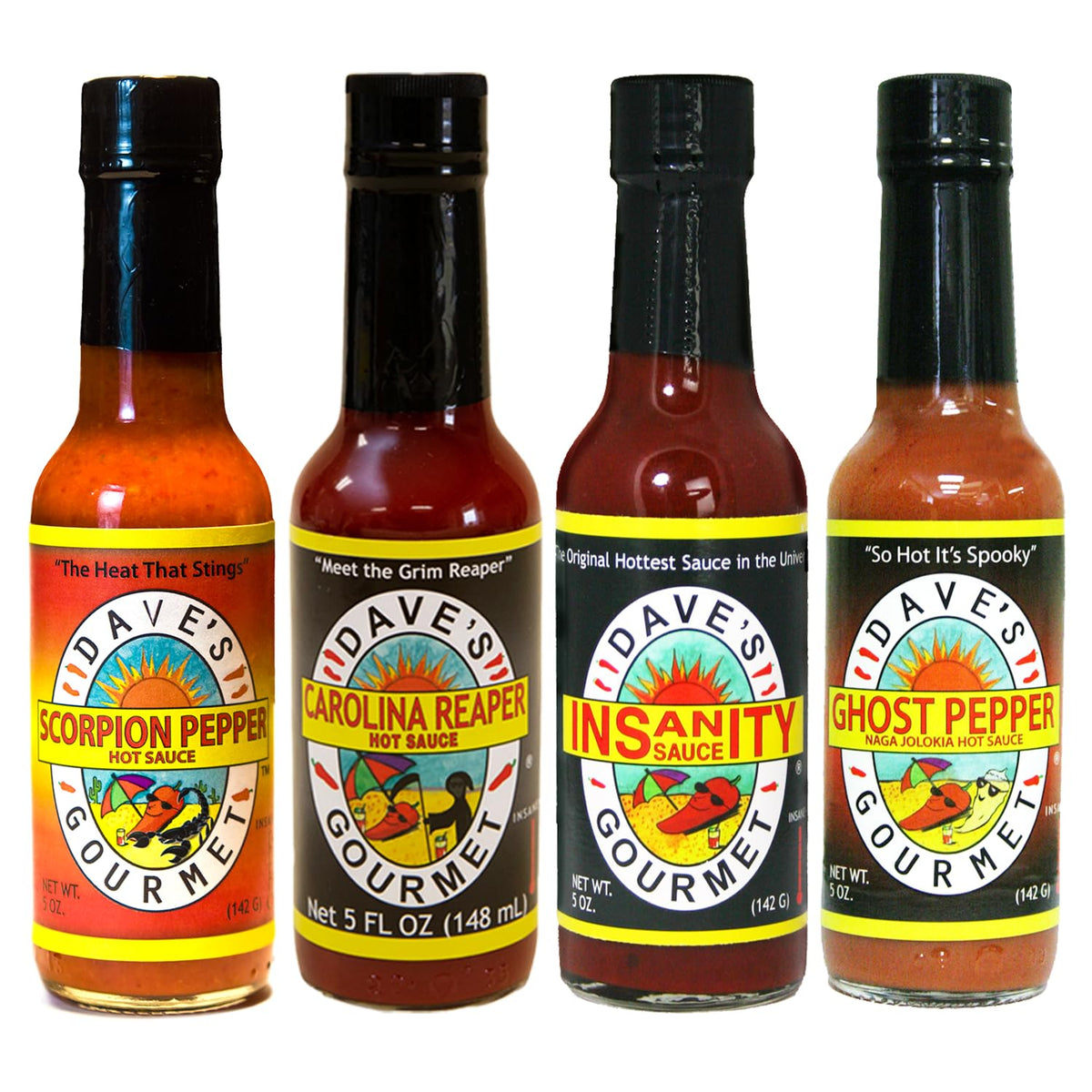 Dave's Gourmet Insanity 4-Pack front view for bold flavor exploration.