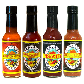Dave's Gourmet Insanity 4-Pack front view for bold flavor exploration.