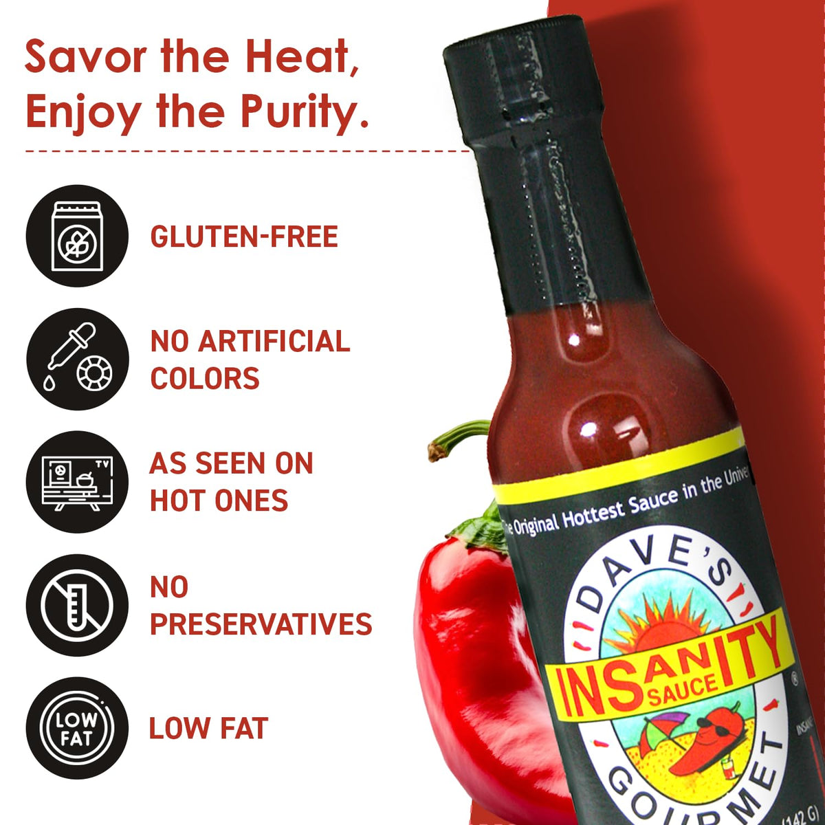 Dave's Gourmet Insanity Carolina Reaper bottle ready for heat tasting.
