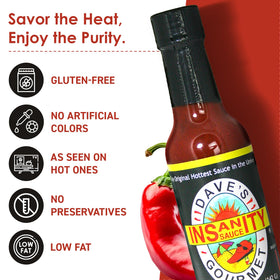 Dave's Gourmet Insanity Carolina Reaper bottle ready for heat tasting.