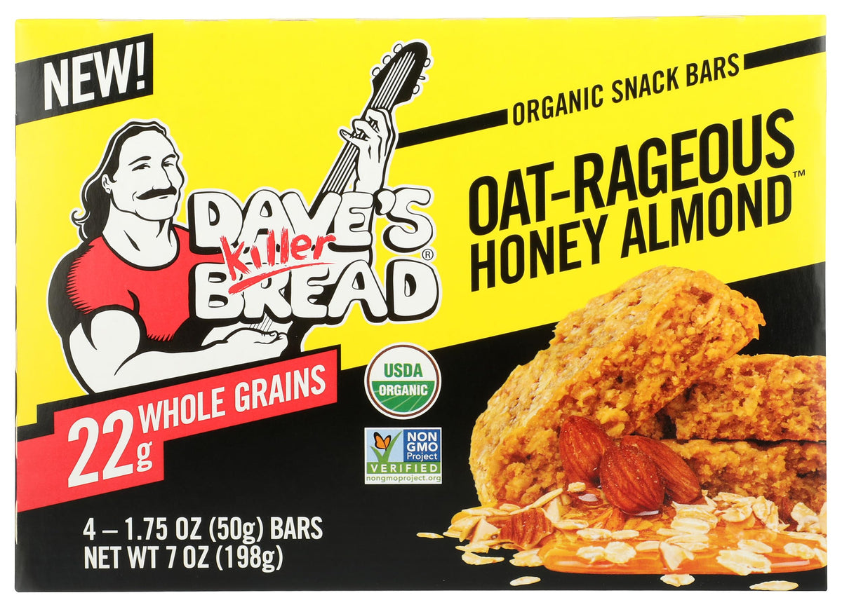 Dave's Killer Bread Oat-Rageous Honey Almond packaging for on-the-go energy.