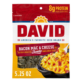 DAVID Bacon Mac and Cheese sunflower seeds pack for group snacking and on-the-go flavor