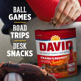 DAVID Frank's RedHot seeds pack on shelf for convenient snacking.