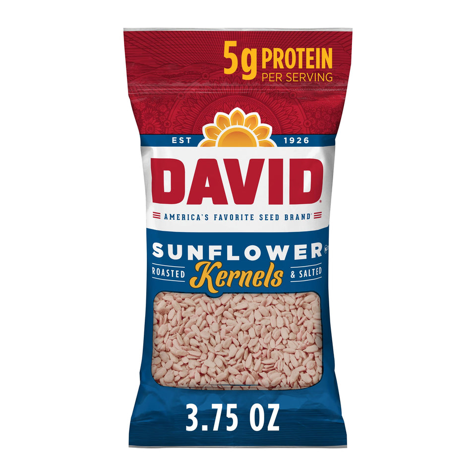 DAVID Original Sunflower Kernels package ready for a quick, handy snack.